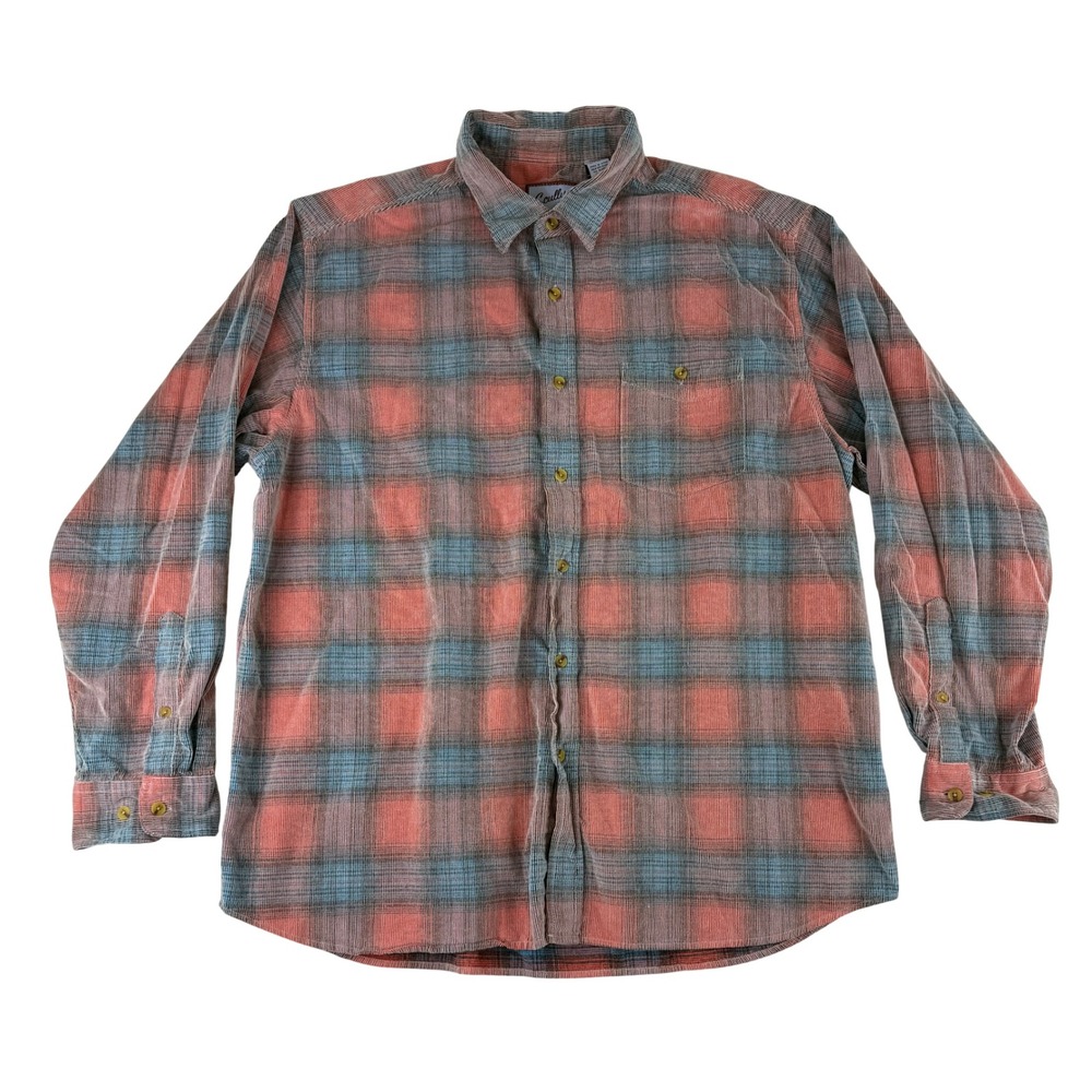 Scully Corduroy Button Down Shirt Mens XXL Red Blue Plaid Long Sleeve Cotton